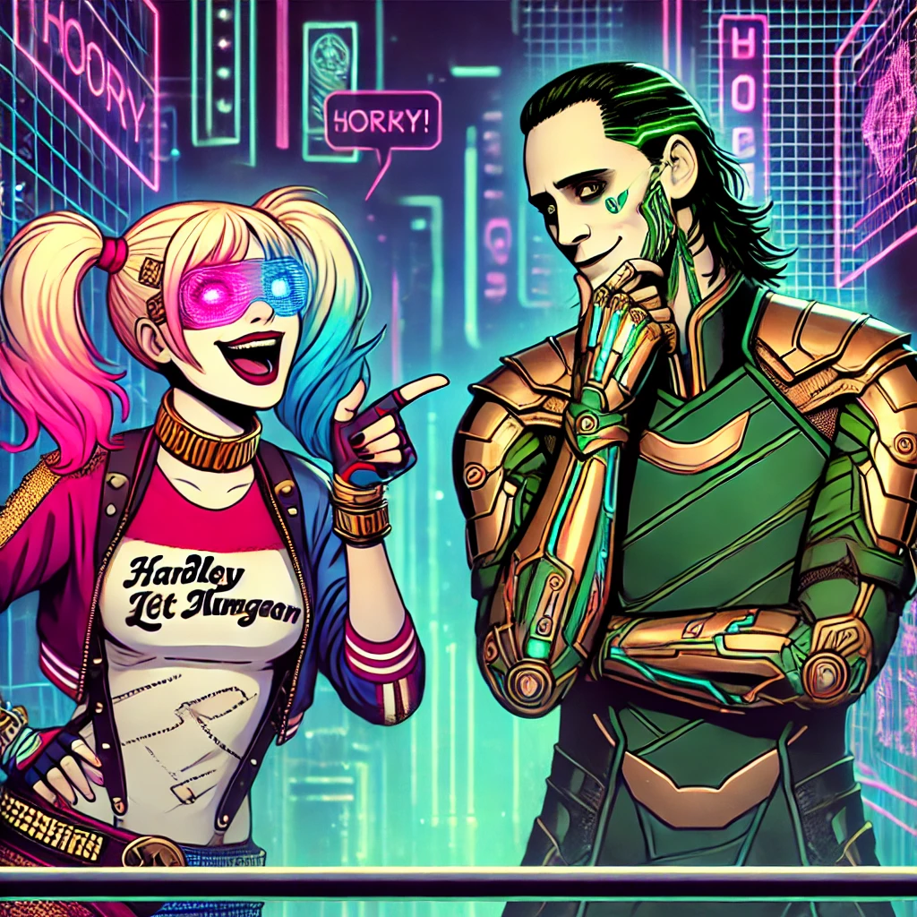 Harley y Loki cibernéticos en pareja