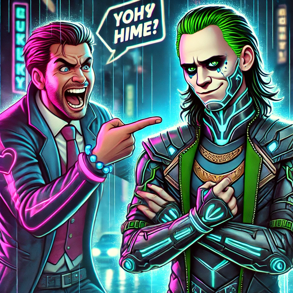 Harley Quinn cibernética regañando a Loki