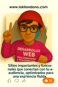 Loki avatar con camiseta fucsia que dice 'Desarrollo Web'. Diseño impactante sobre creación de sitios funcionales y optimizados.