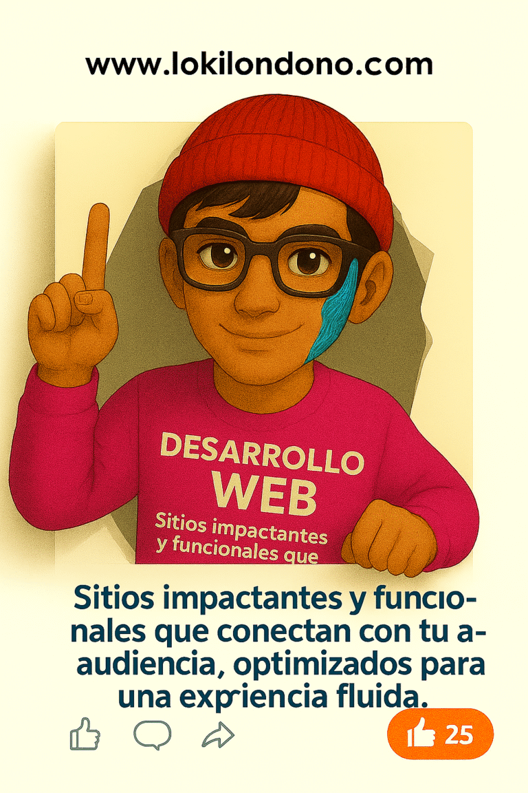 Loki avatar con camiseta fucsia que dice 'Desarrollo Web'. Diseño impactante sobre creación de sitios funcionales y optimizados.